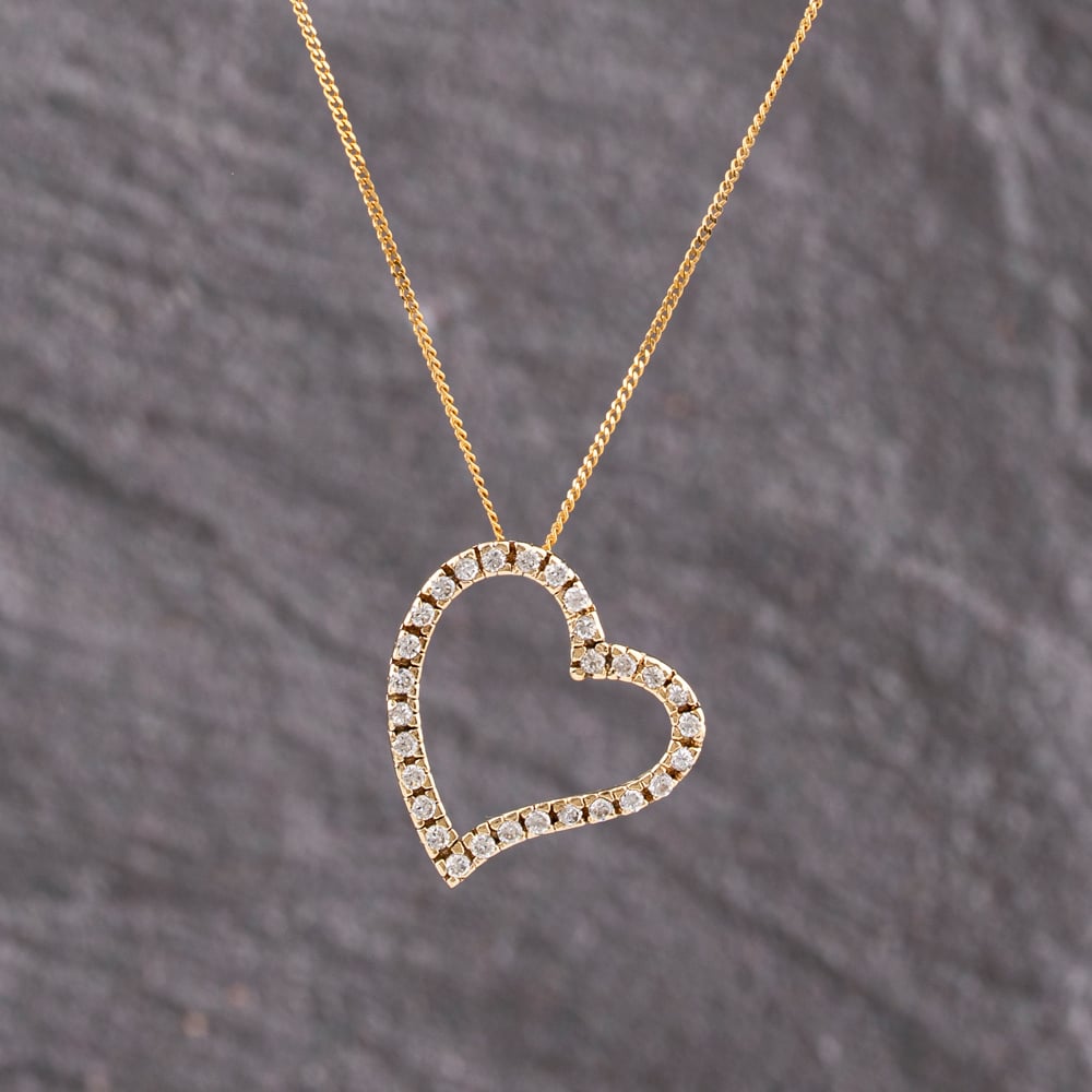 Pre-Owned Yellow Gold Cubic Zirconia Open Heart Pendant &amp; 18 Inch Curb Chain 41143376