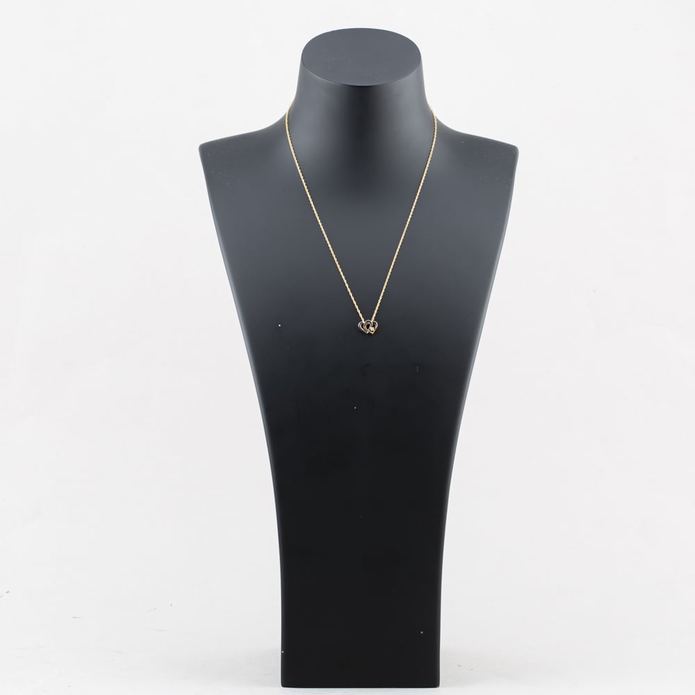 Pre-Owned 9ct Two Colour Gold Diamond Double Open Heart Pendant & 18 Inch Prince Of Wales Chain 41143402