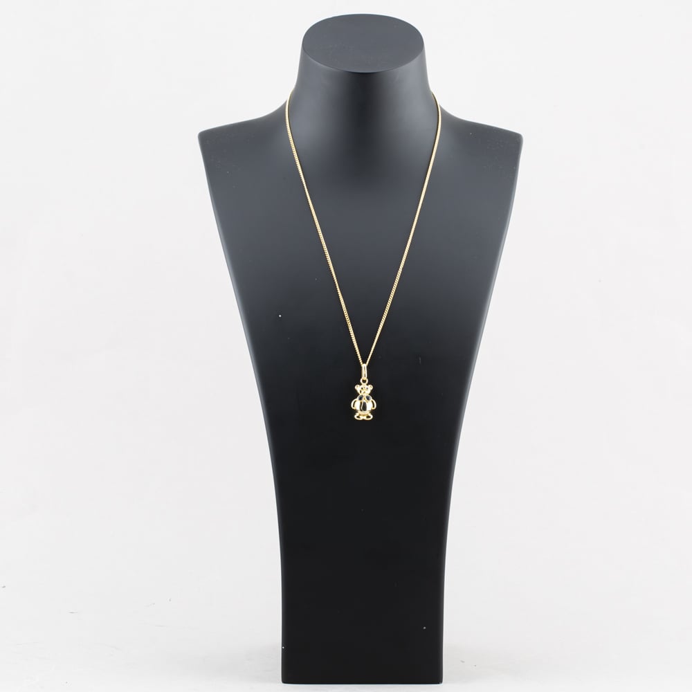 Pre-Owned 9ct Yellow Gold Multi Stone Teddy Pendant & 20 Inch Curb Chain 41143418