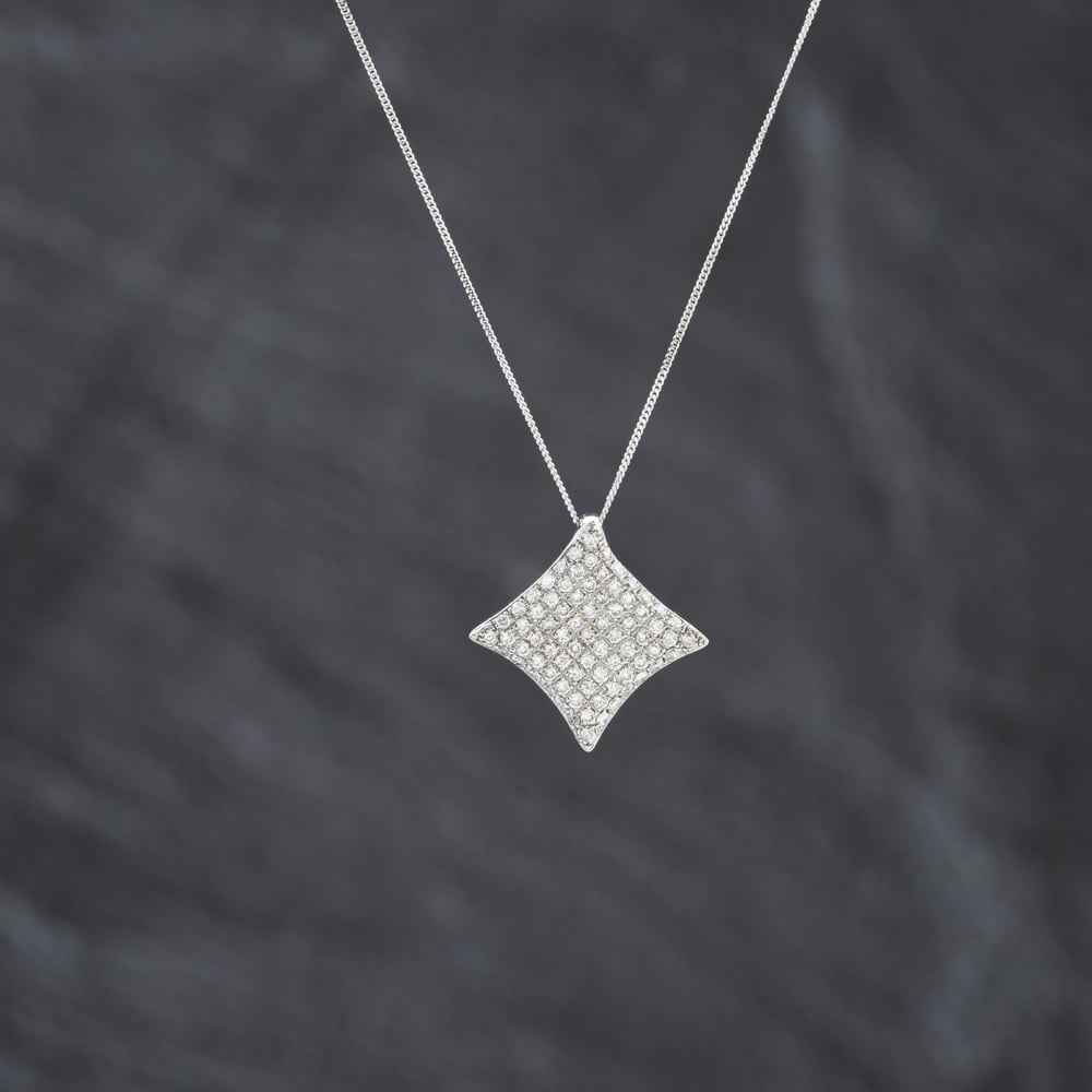 Pre-Owned 9ct White Gold Diamond Pave Concave Cushion Shaped Pendant &amp; 18 Inch Curb Chain 41143432