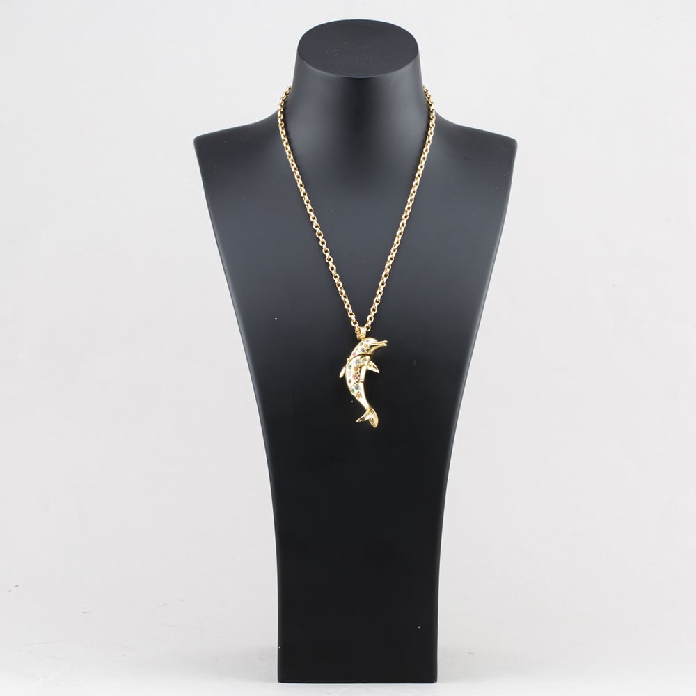 Pre-Owned 9ct Yellow Gold Cubic Zirconia Dolphin Gemstone Pendant & 19 Inch Belcher Chain 41143440