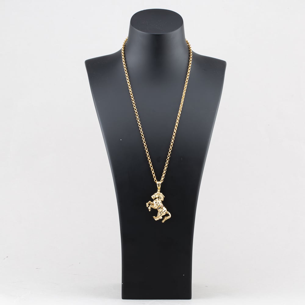 Pre-Owned 9ct Yellow Gold Cubic Zirconia Horse Gemstone Pendant & 22 Inch Belcher Chain 41143441
