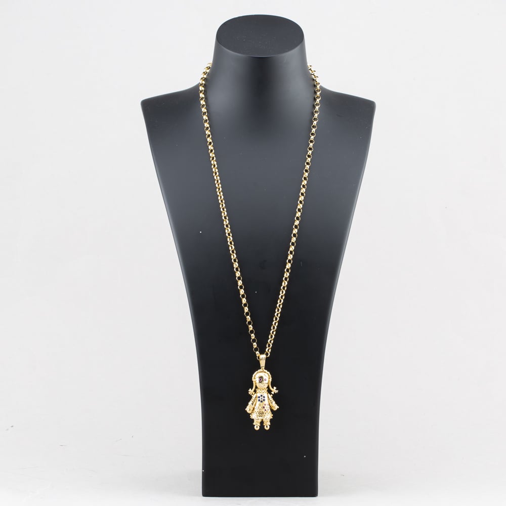 Pre-Owned 9ct Yellow Gold Cubic Zirconia Ragdoll Gemstone Pendant & 26 Inch Belcher Chain 41143442