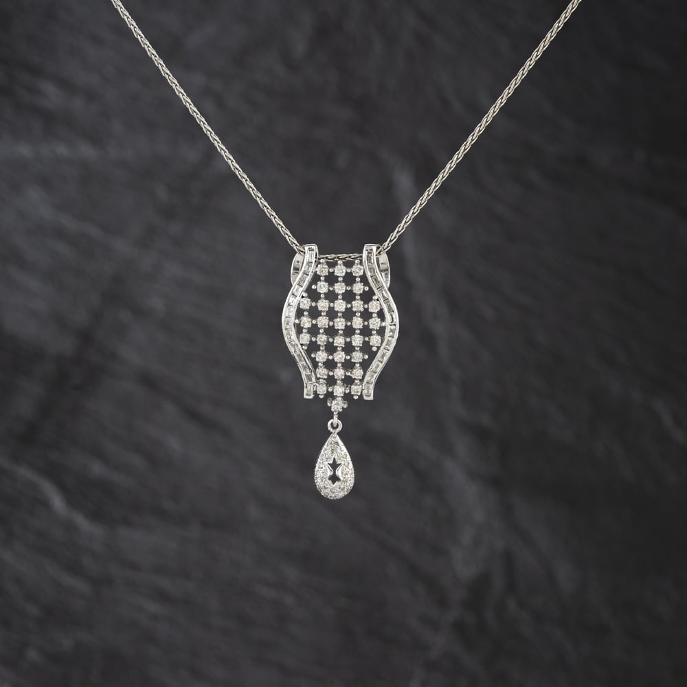 Pre-Owned 14ct White Gold 2.00ct Diamond Dropper Pendant &amp; 18 Inch Spiga Chain 41143451