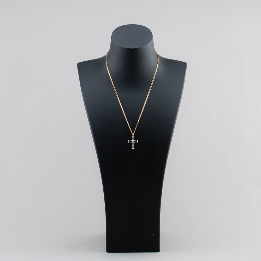 Pre-Owned 9ct Two Colour Gold 0.25ct Black & White Diamond Cross Pendant & 18 Inch Curb Chain 41143461