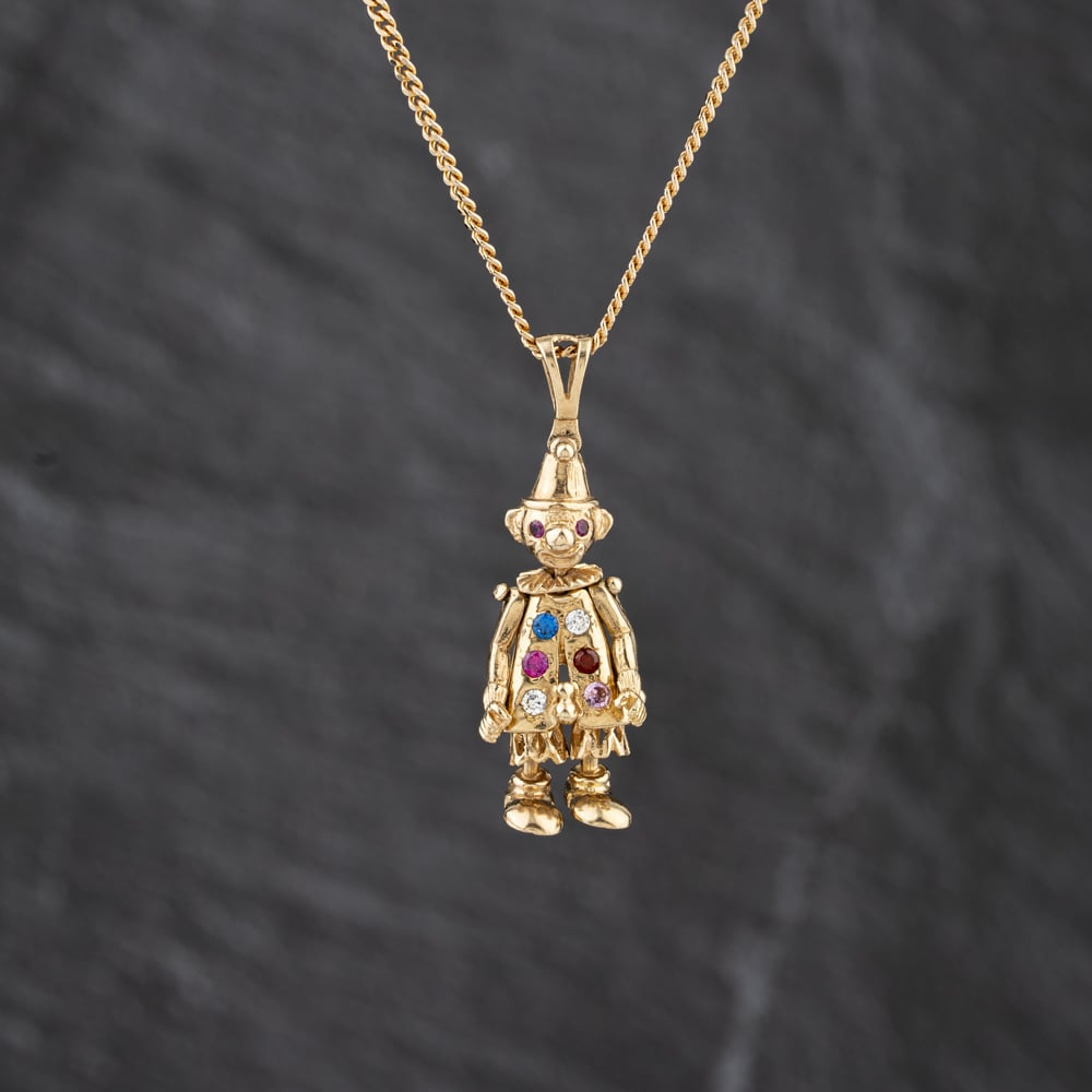 Pre-Owned 9ct Yellow Gold Cubic Zirconia Set Clown Pendant &amp; 18 Inch Curb Chain 41143471