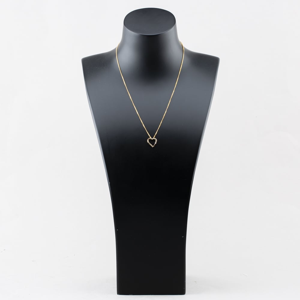 Pre-Owned 9ct Yellow Gold 0.03ct Diamond Open Heart Pendant & 18 Inch Curb Chain 41143490