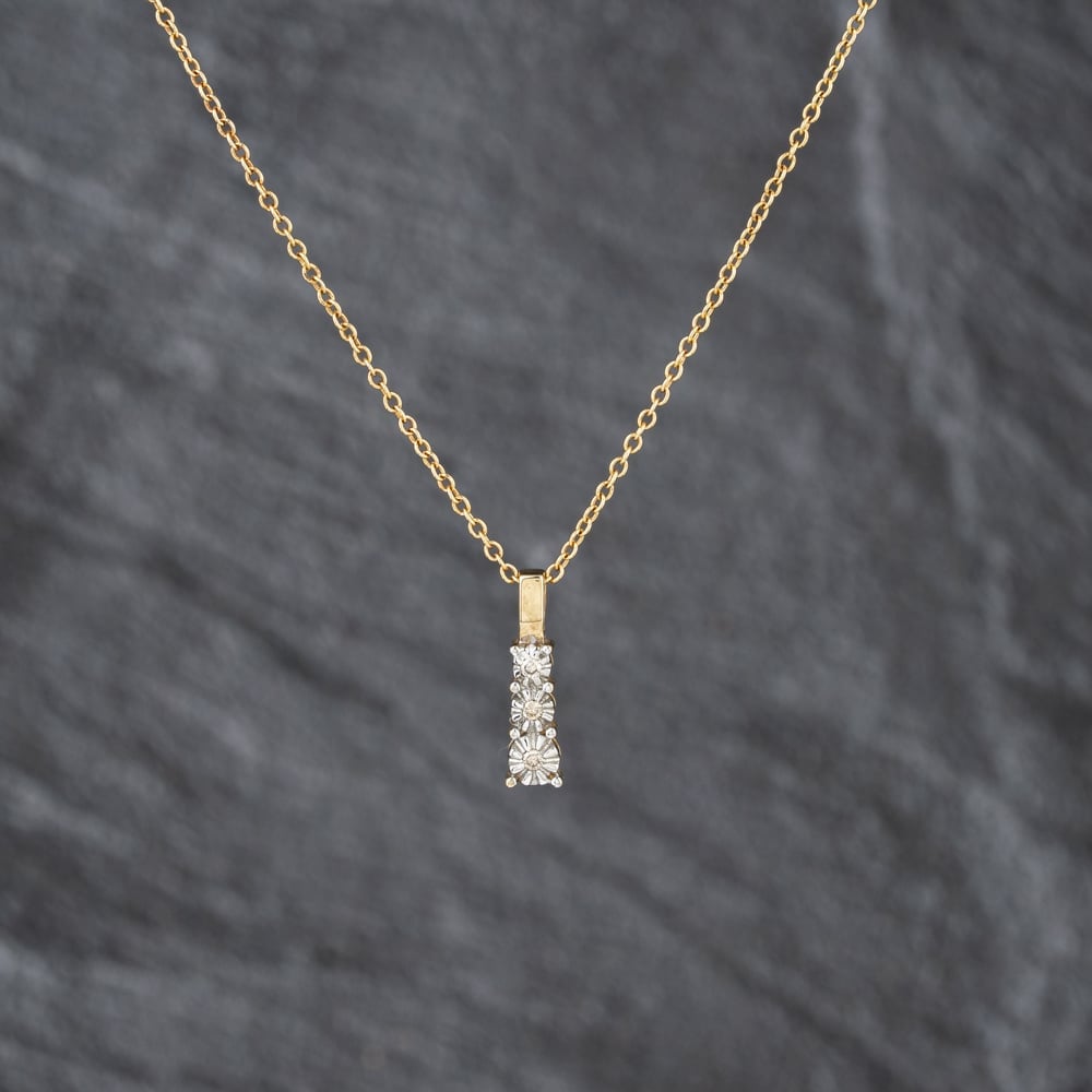 Pre-Owned 9ct Yellow Gold 0.04ct Diamond Three Stone Pendant &amp; 16 Inch Trace Chain 41143491