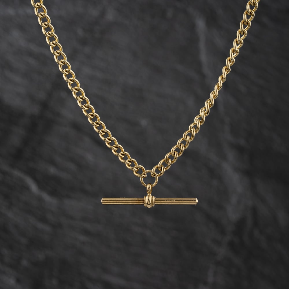Pre-Owned 9ct Yellow Gold T-Bar Pendant &amp; 18 Inch Curb Chain 41143500