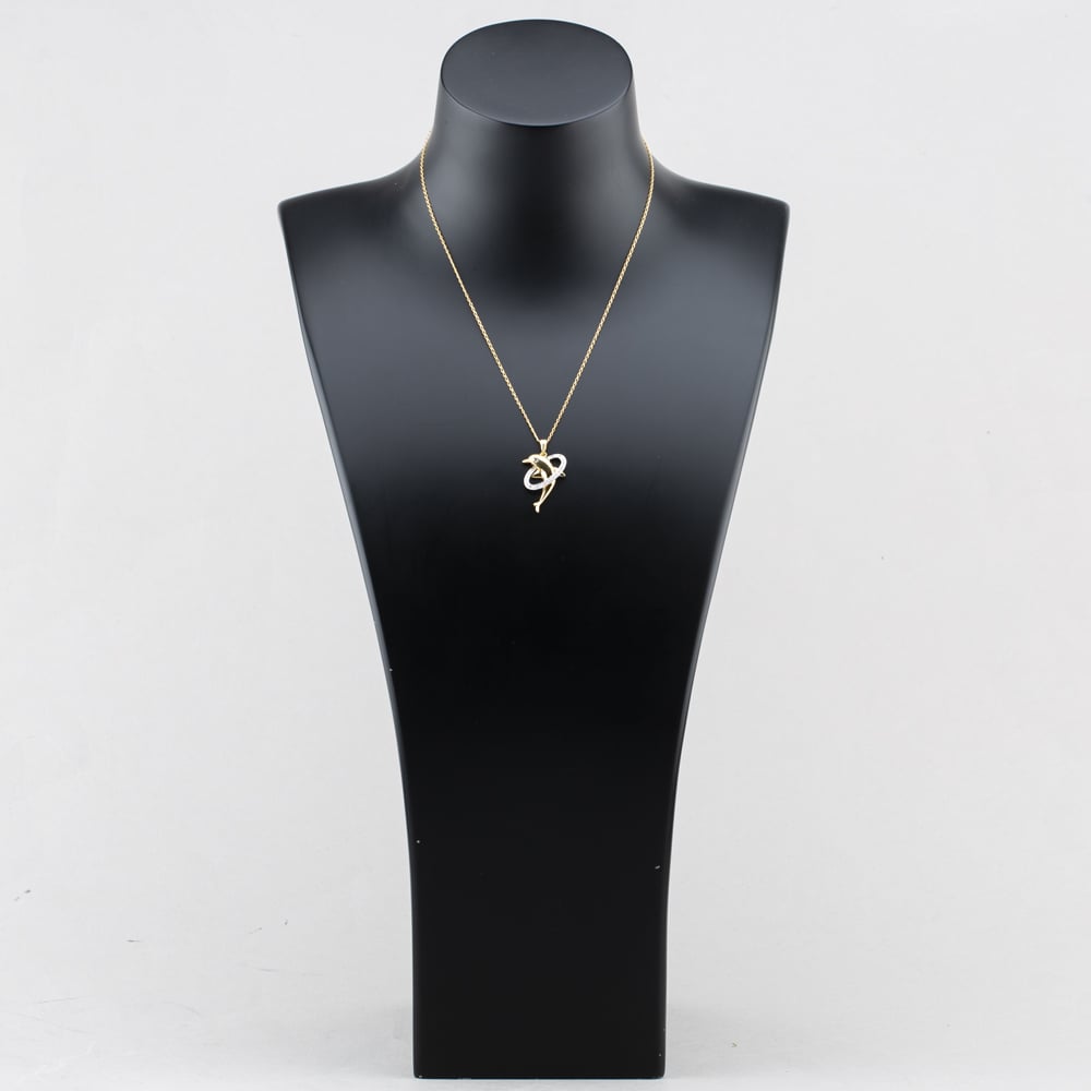 Pre-Owned 9ct Yellow Gold Cubic Zirconia Dolphin Pendant & 16 Inch Curb Chain 41143514