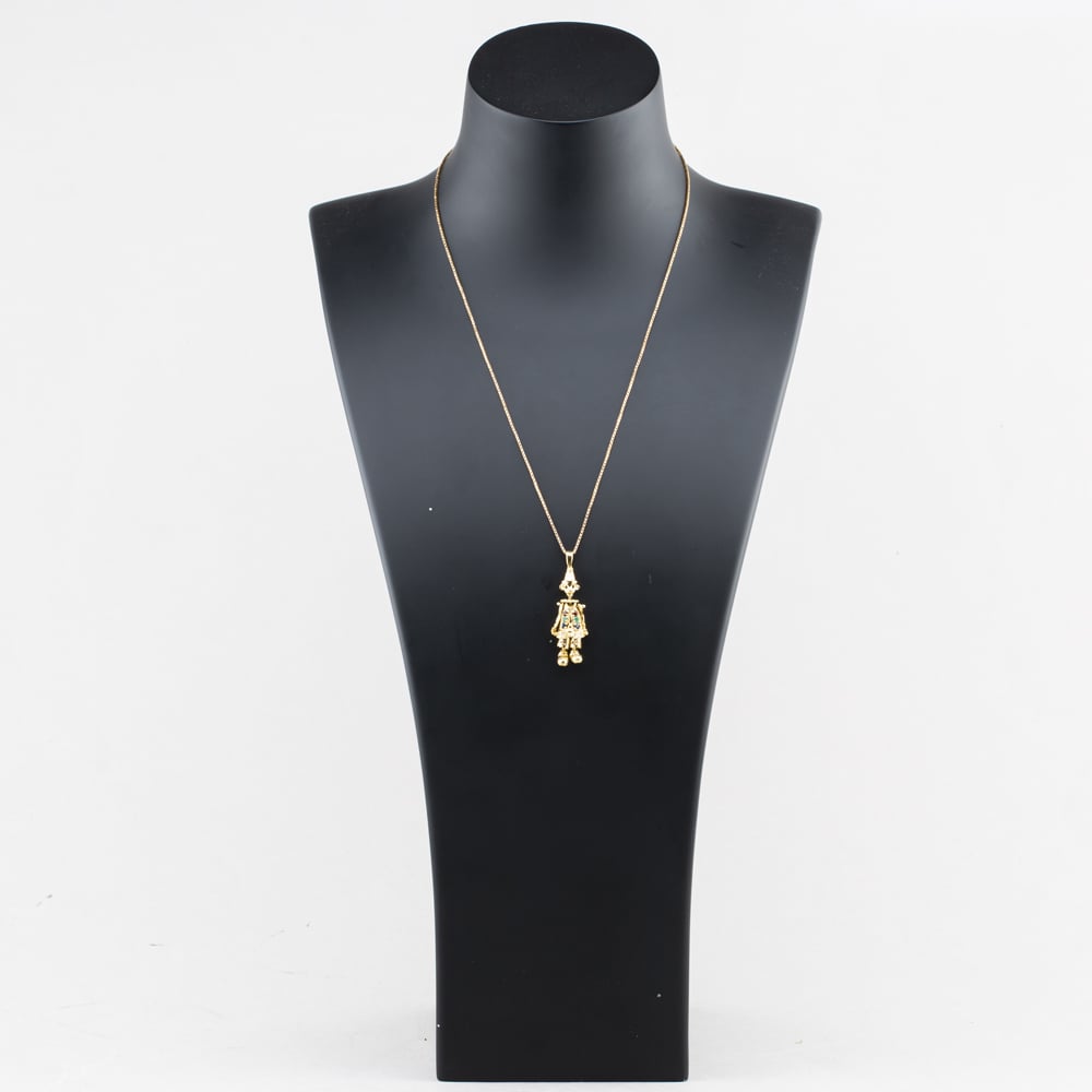 Pre-Owned 9ct Yellow Gold Moveable Clown Gemstone Pendant & 19 Inch Box Chain 41143532