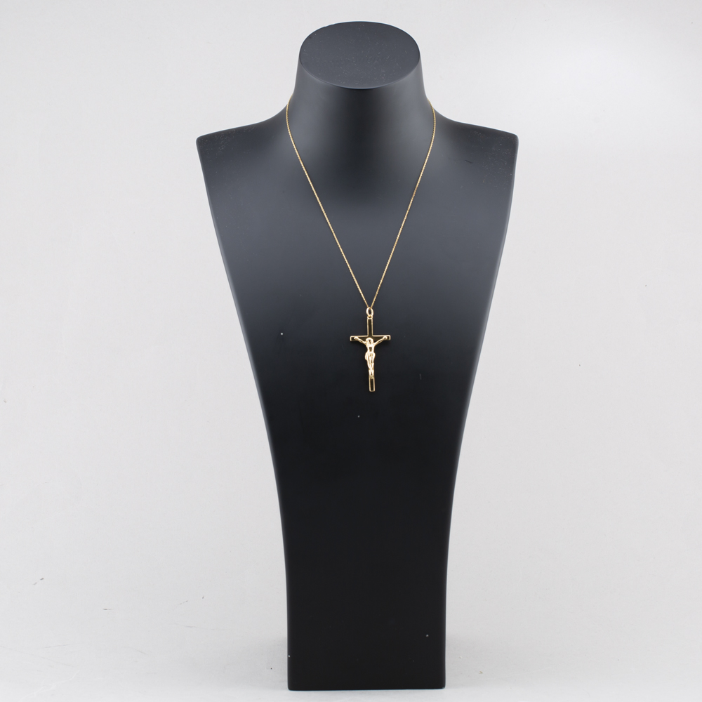 Pre-Owned 9ct Yellow Gold Crucifix Cross Pendant & 17 Inch Trace Chain 41143579