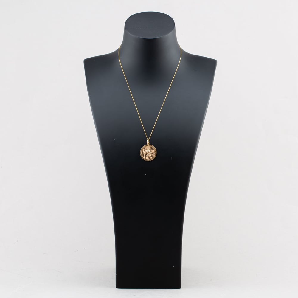 Pre-Owned 9ct Yellow Gold St Christopher Pendant & 18 Inch Curb Chain 41143584