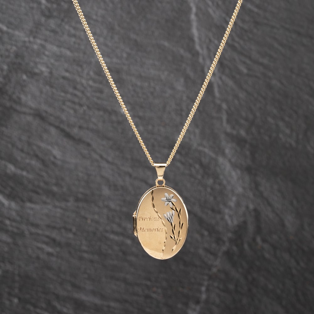 Pre-Owned 9ct Two Colour Gold Poval Precious Memories Locket Pendant &amp; 18 Inch Curb Chain 41143586