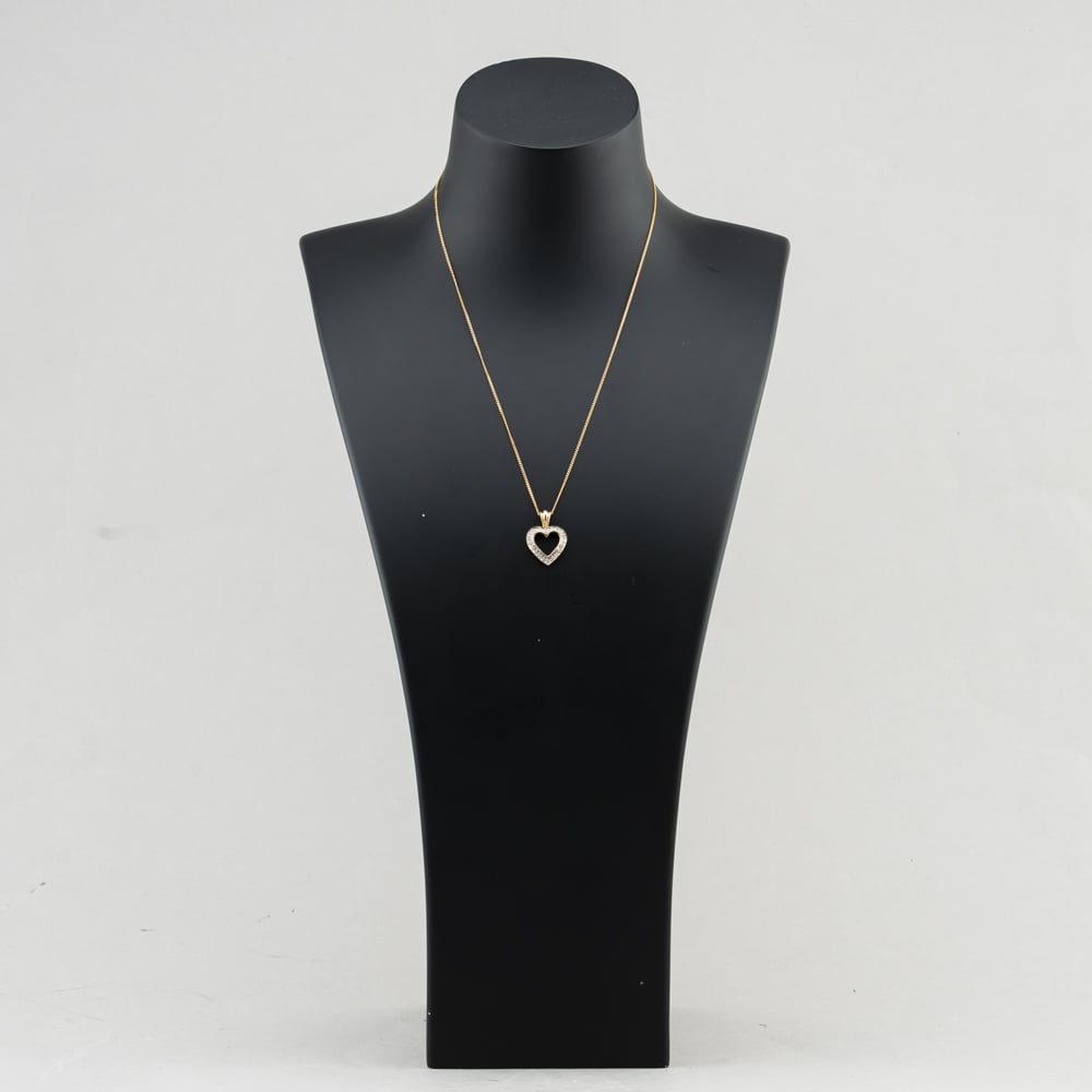 Pre-Owned 9ct Yellow Gold Diamond Open Heart Gemstone Pendant & 18 Inch Curb Chain 41143587