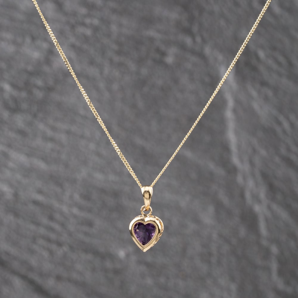 Pre-Owned Yellow Gold Amethyst Heart Gemstone Pendant &amp; 18 Inch Curb Chain 41143588