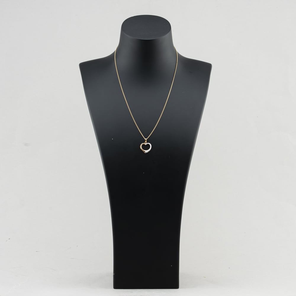 Pre-Owned Two Colour Gold Open Heart Diamond Cut Gemstone Pendant & 17 Inch Curb Chain 41143589