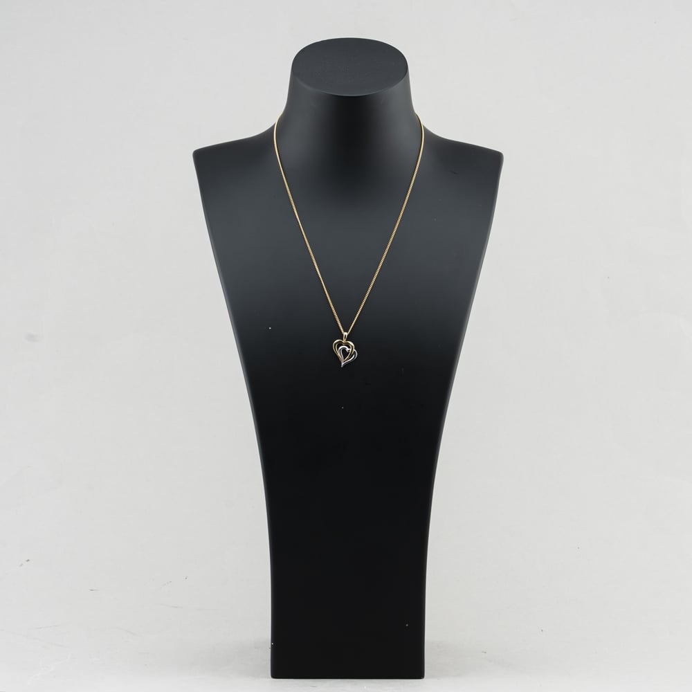Pre-Owned 9ct Two Colour Gold Double Heart Pendant & 19 Inch Curb Chain 41143590