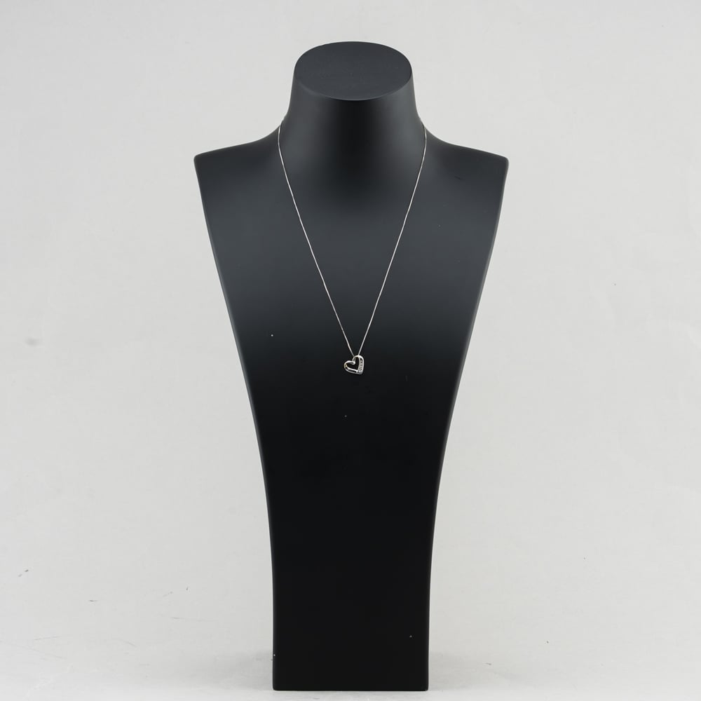Pre-Owned 9ct White Gold Diamond Open Heart Gemstone Pendant & 19 Inch Box Chain 41143592