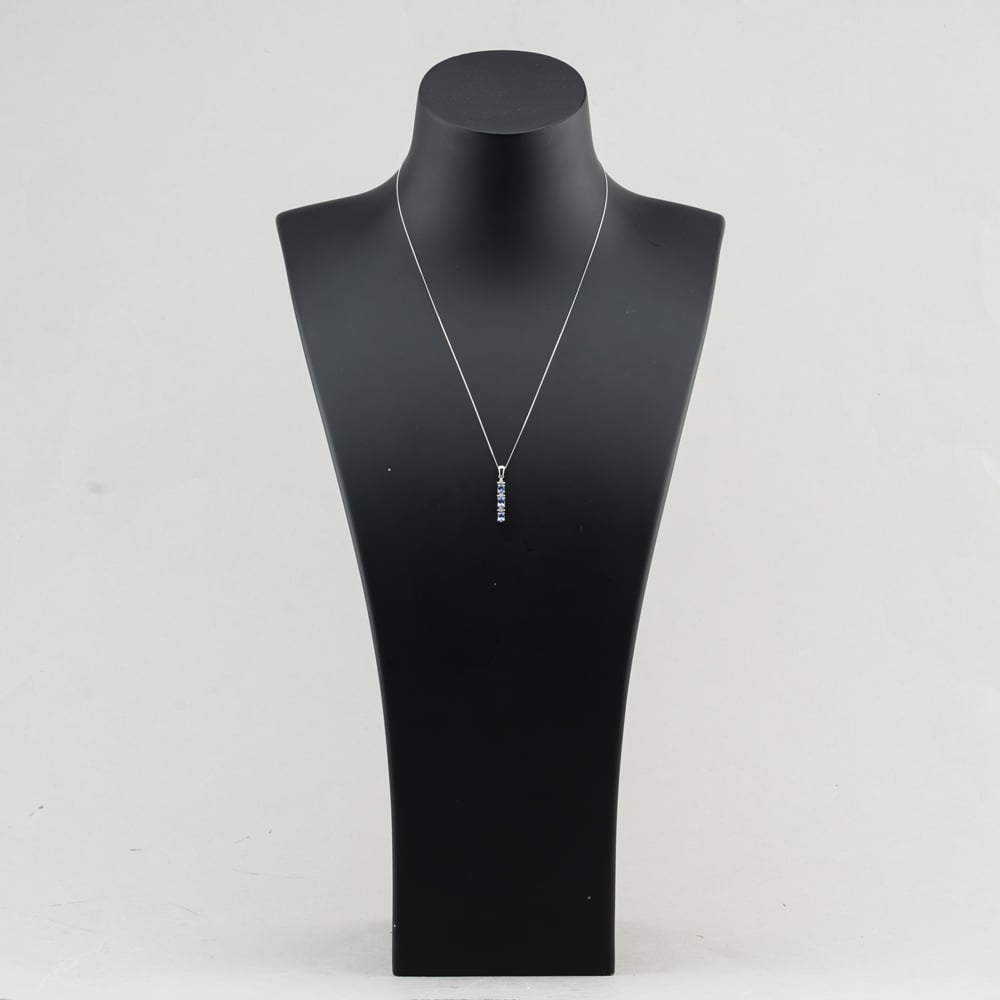 Pre-Owned White Gold Iolite Six Stone Bar Gemstone Pendant & 18 Inch Curb Chain 41143600