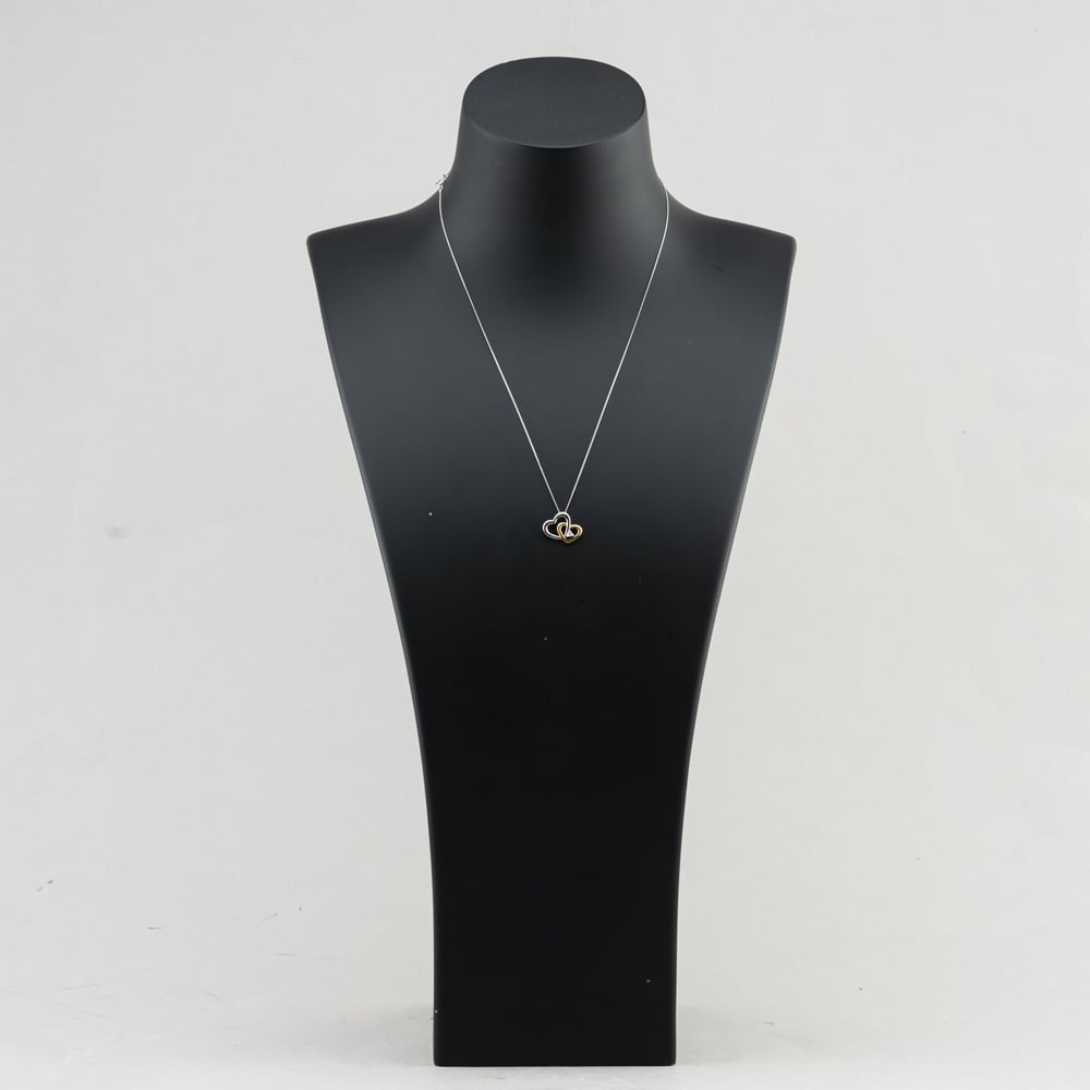 Pre-Owned 9ct Two Colour Gold Diamond Interlock Hearts Gemstone Pendant & 18 Inch Curb Chain 41143601