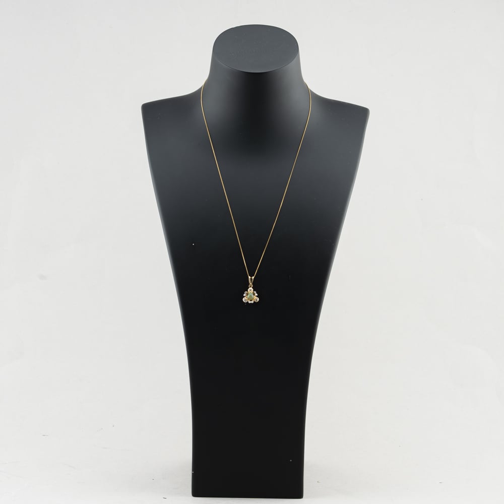 Pre-Owned 9ct Yellow Gold Ethiopian Opal & White Zircon Triangular Pendant & 20 Inch Curb Chain 41143628