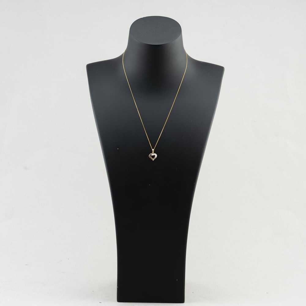 Pre-Owned 9ct Two Colour Gold Sapphire & Diamond Open Heart Pendant & 18 Inch Curb Chain 41143631
