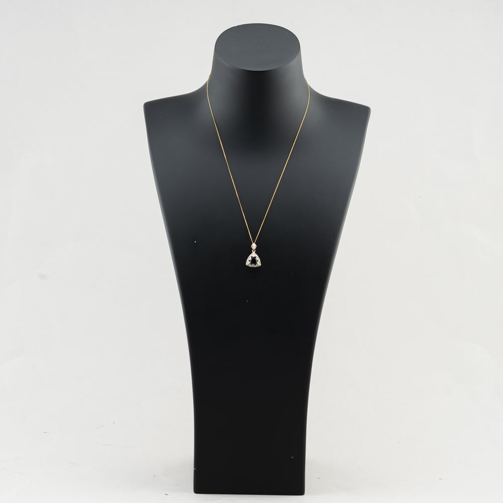 Pre-Owned 9ct Two Colour Gold Iolite & White Zircon Triangular Pendant & 18 Inch Curb Chain 41143632