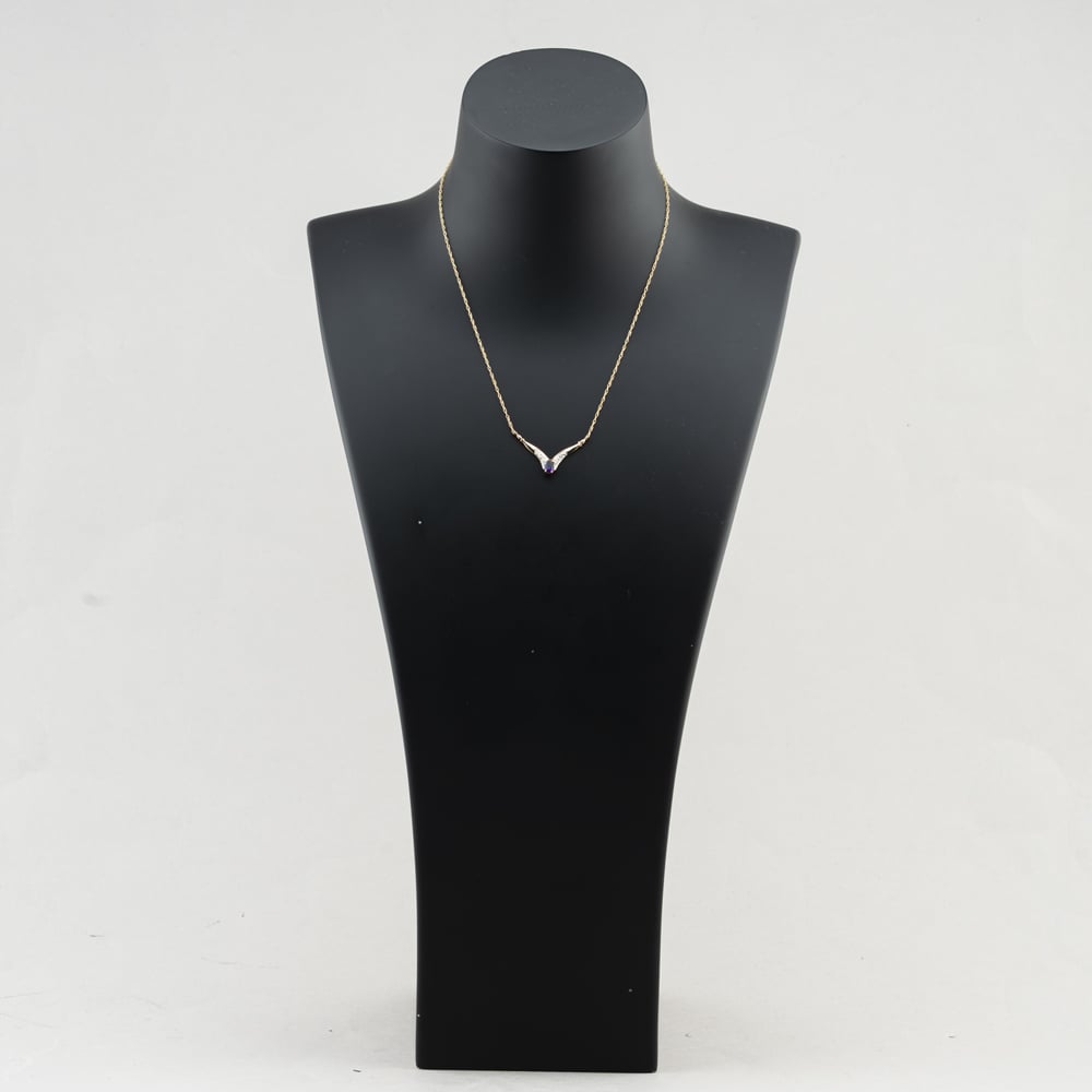 Pre-Owned 9ct Two Colour Gold Amethyst & Diamond Pendant & 15 Inch Prince Of Wales Chain 41143633