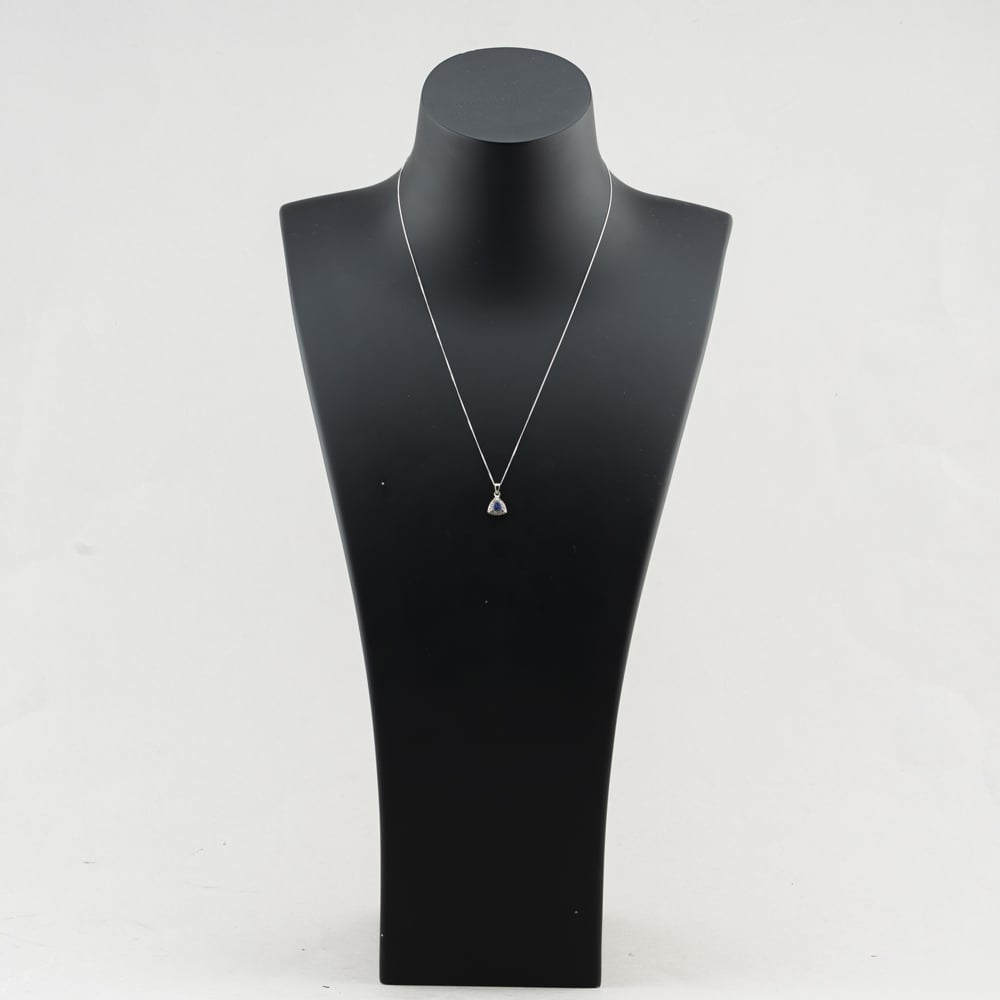 Pre-Owned 9ct White Gold Tanzanite & Diamond Halo Cluster Pendant & 18 Inch Curb Chain 41143640