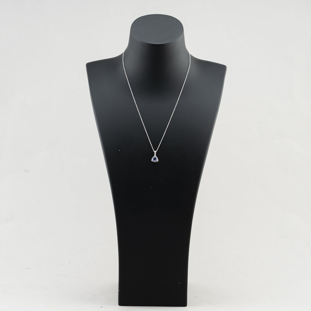 Pre-Owned White Gold Tanzanite & 0.08ct Diamond Halo Cluster Pendant & 18 Inch Trace Chain 41143642