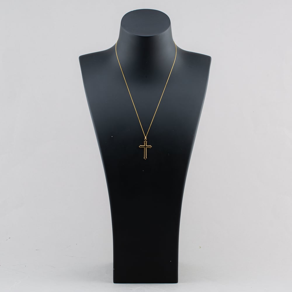 Pre-Owned 9ct Yellow Gold Cross Pendant & 18 Inch Curb Chain 41143649