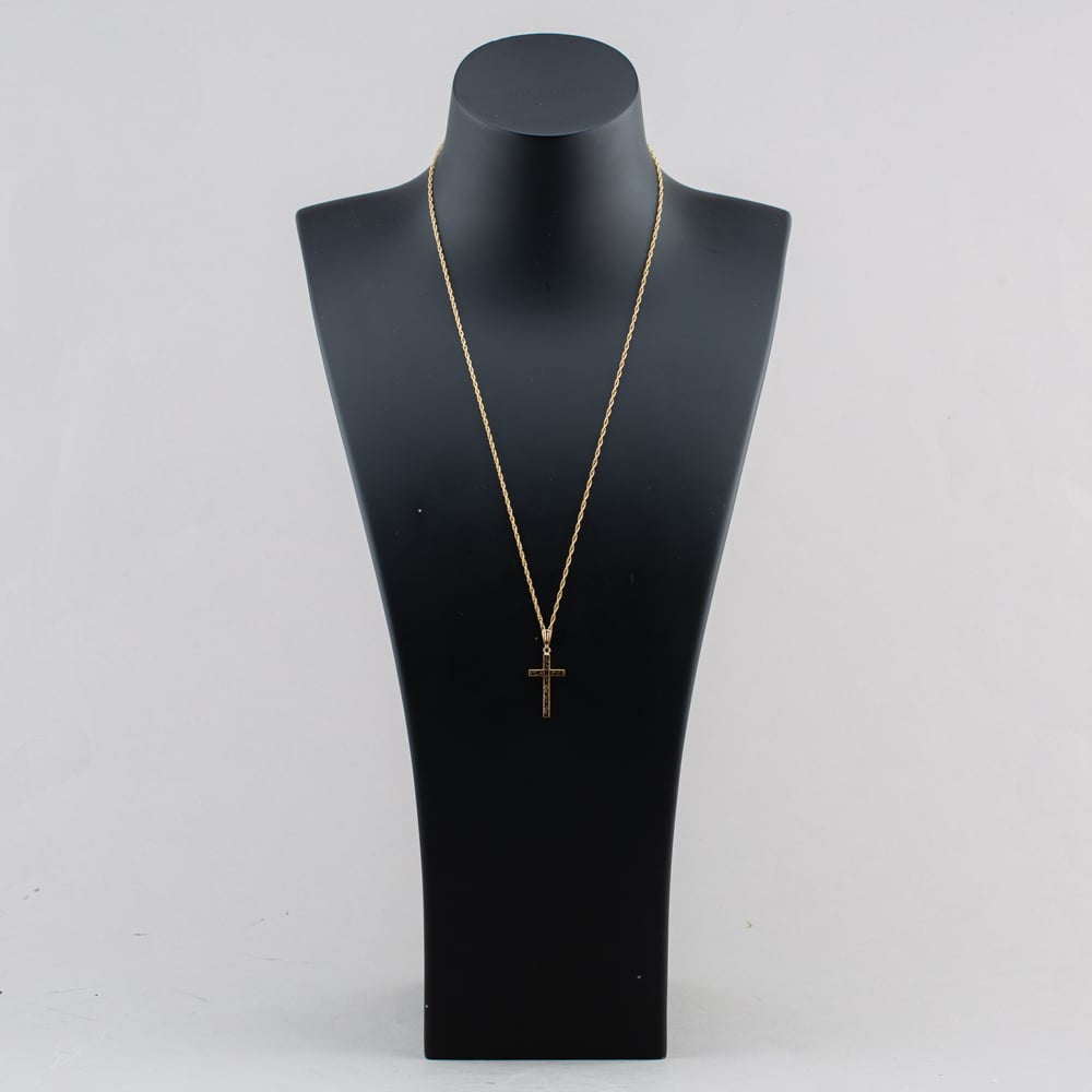 Pre-Owned 9ct Yellow Gold Engraved Cross Pendant & 21 Inch Prince Of Wales Chain 41143651