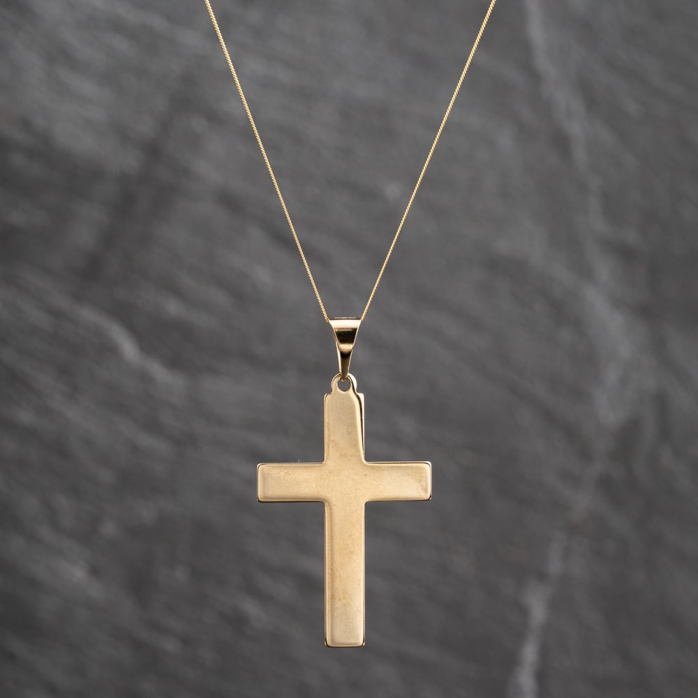 Pre-Owned 9ct Yellow Gold Plain Cross Pendant &amp; 18 Inch Curb Chain 41143658