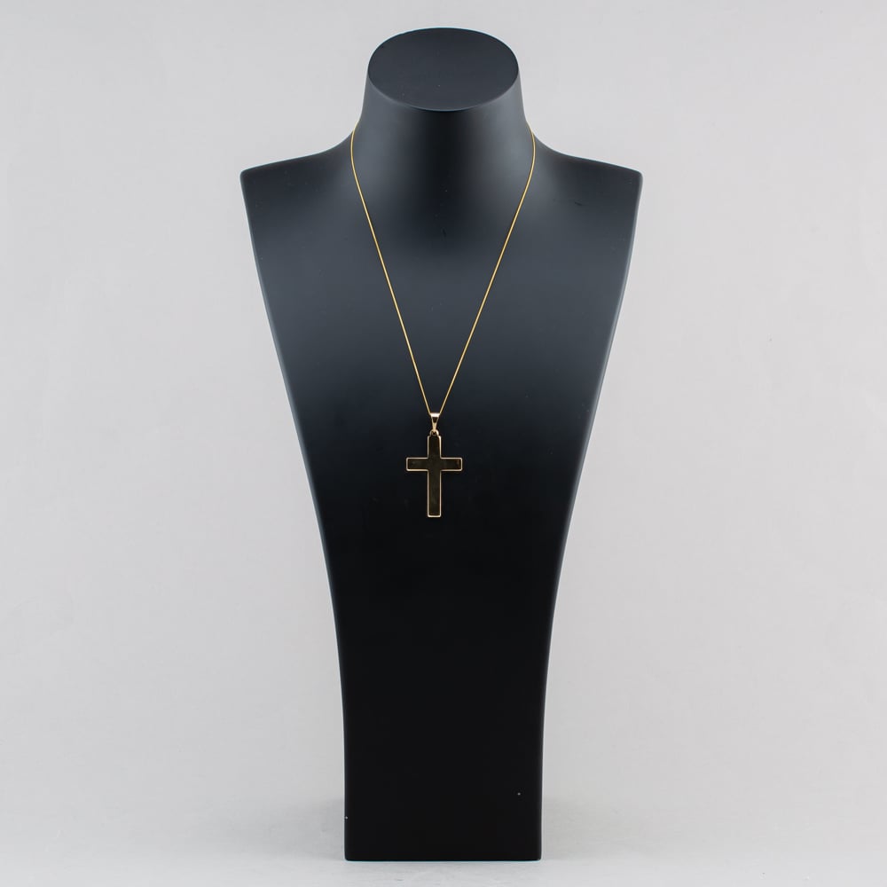 Pre-Owned 9ct Yellow Gold Plain Cross Pendant & 18 Inch Curb Chain 41143658