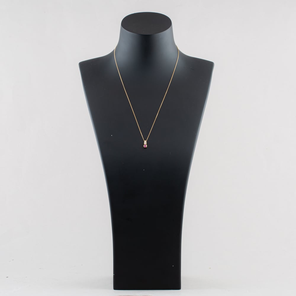 Pre-Owned 9ct Two Colour Gold Ruby & 0.01ct Diamond Pendant & 18 Inch Curb Chain 41143670