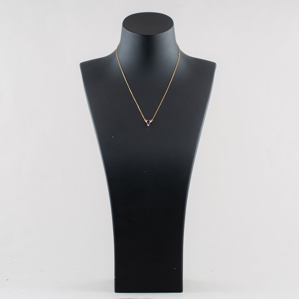 Pre-Owned 9ct Yellow Gold Amethyst & 0.06ct Diamond Three Stone Pendant & 16 Inch Trace Chain 41143672