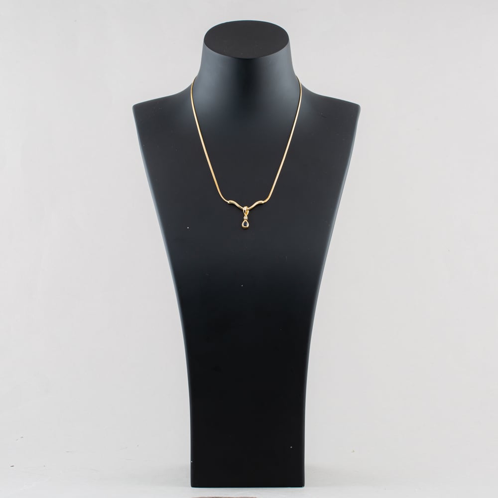 Pre-Owned 9ct Yellow Gold Sapphire & 0.03ct Diamond Pendant & 16 Inch Curb Chain 41143673