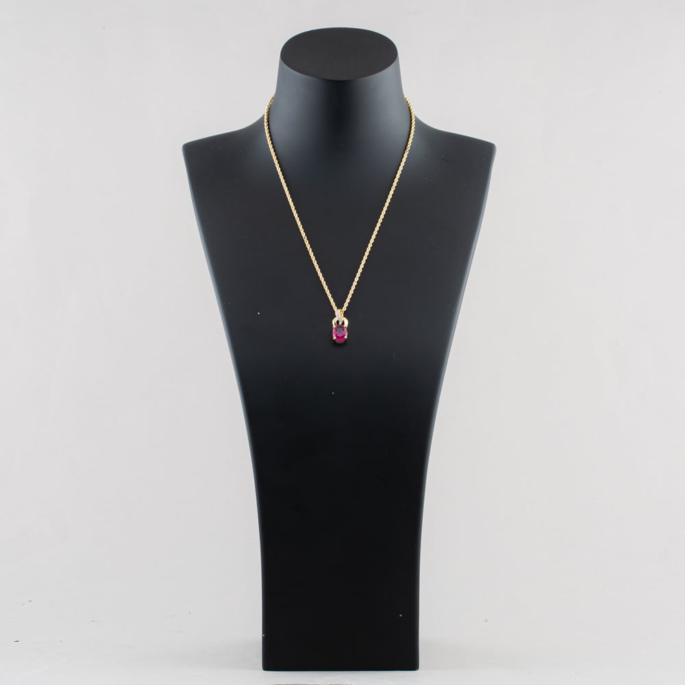 Pre-Owned 9ct Yellow Gold Pink Tourmaline & 0.04ct Diamond Pendant & 18 Inch Rope Chain 41143677