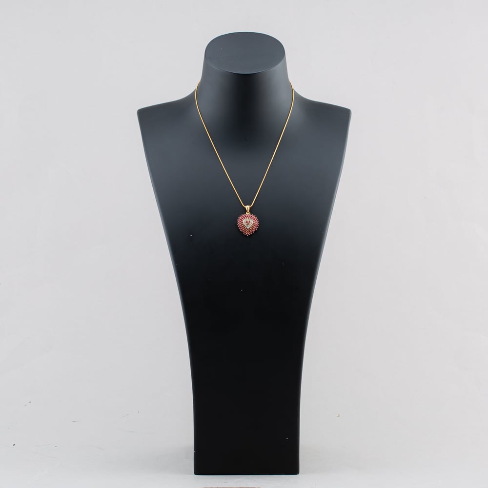 Pre-Owned 9ct Yellow Gold Ruby & Diamond Large Pave Heart Pendant & 16 Inch Snake Chain 41143710