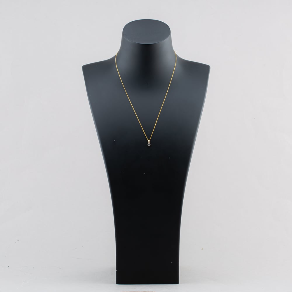 Pre-Owned 9ct Yellow Gold Black Diamond Rubover Set Pendant & 19 Inch Curb Chain 41143716
