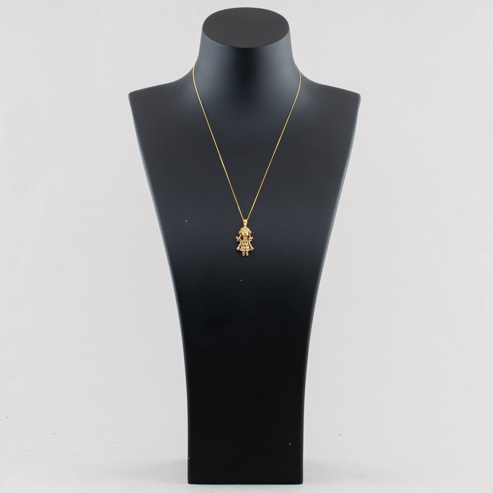 Pre-Owned 9ct Yellow Gold Multi Stone Rag Doll Pendant & 18 Inch Curb Chain 41143725