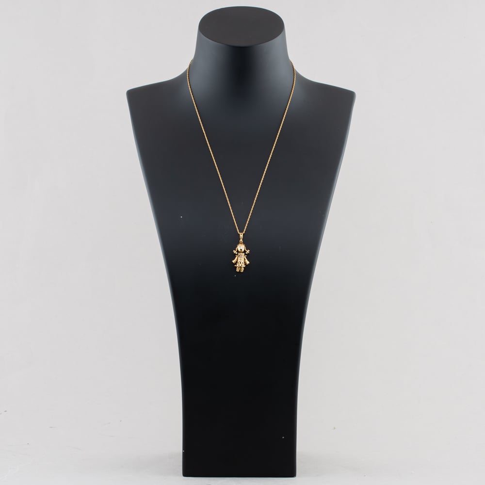 Pre-Owned 9ct Yellow Gold Multi Stone Rag Doll Pendant & 19 Inch Prince Of Wales Chain 41143726