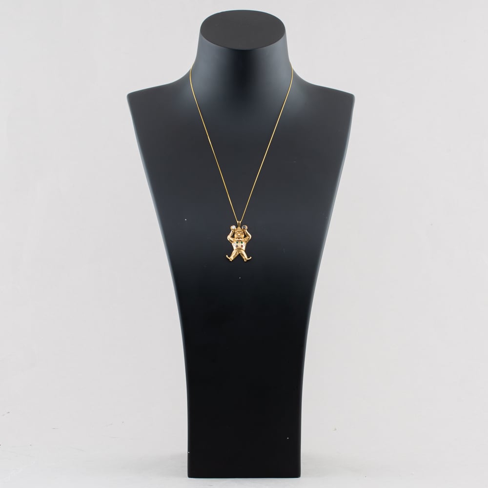 Pre-Owned 9ct Yellow Gold Multi Stone Clown Pendant & 18 Inch Curb Chain 41143727