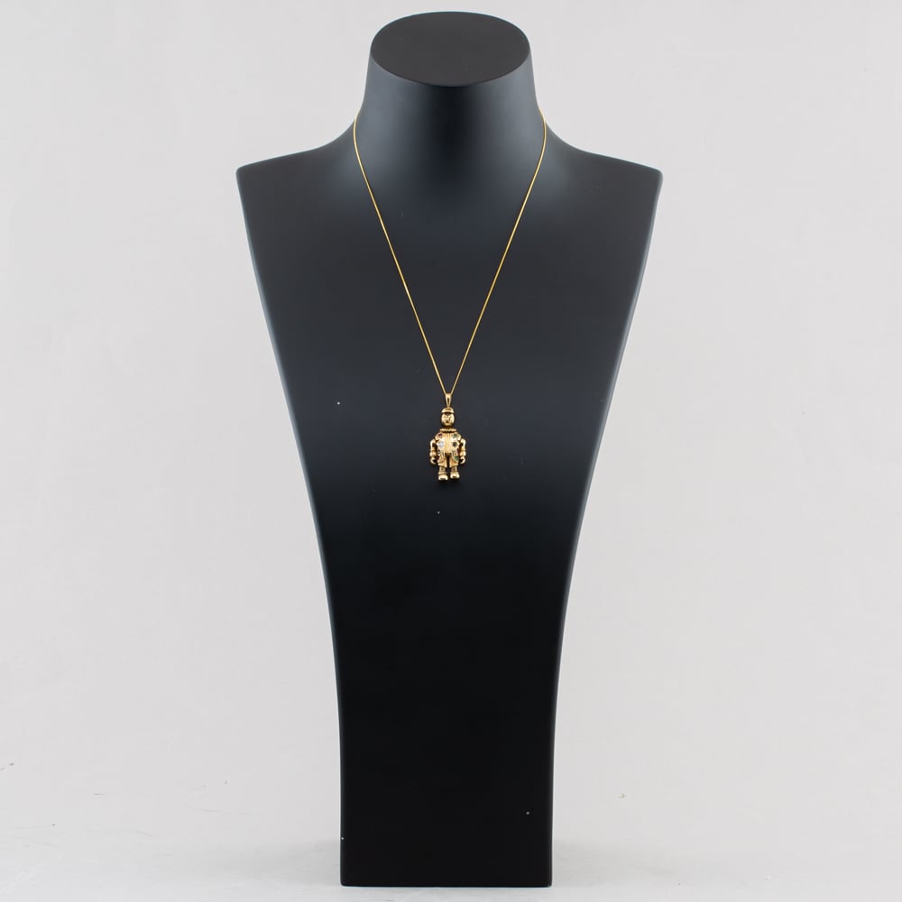Pre-Owned 9ct Yellow Gold Multi Stone Clown Pendant & 18 Inch Curb Chain 41143728