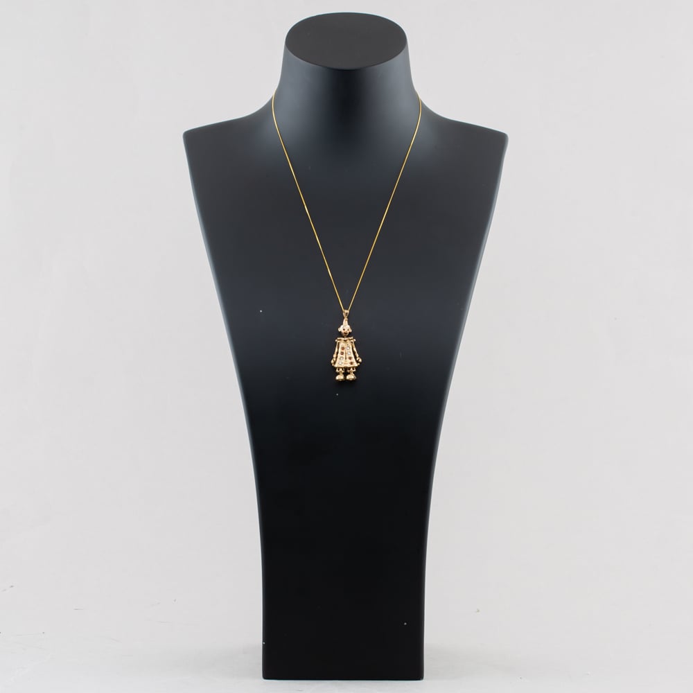 Pre-Owned 9ct Yellow Gold Multi Stone Clown Pendant & 18 Inch Curb Chain 41143729