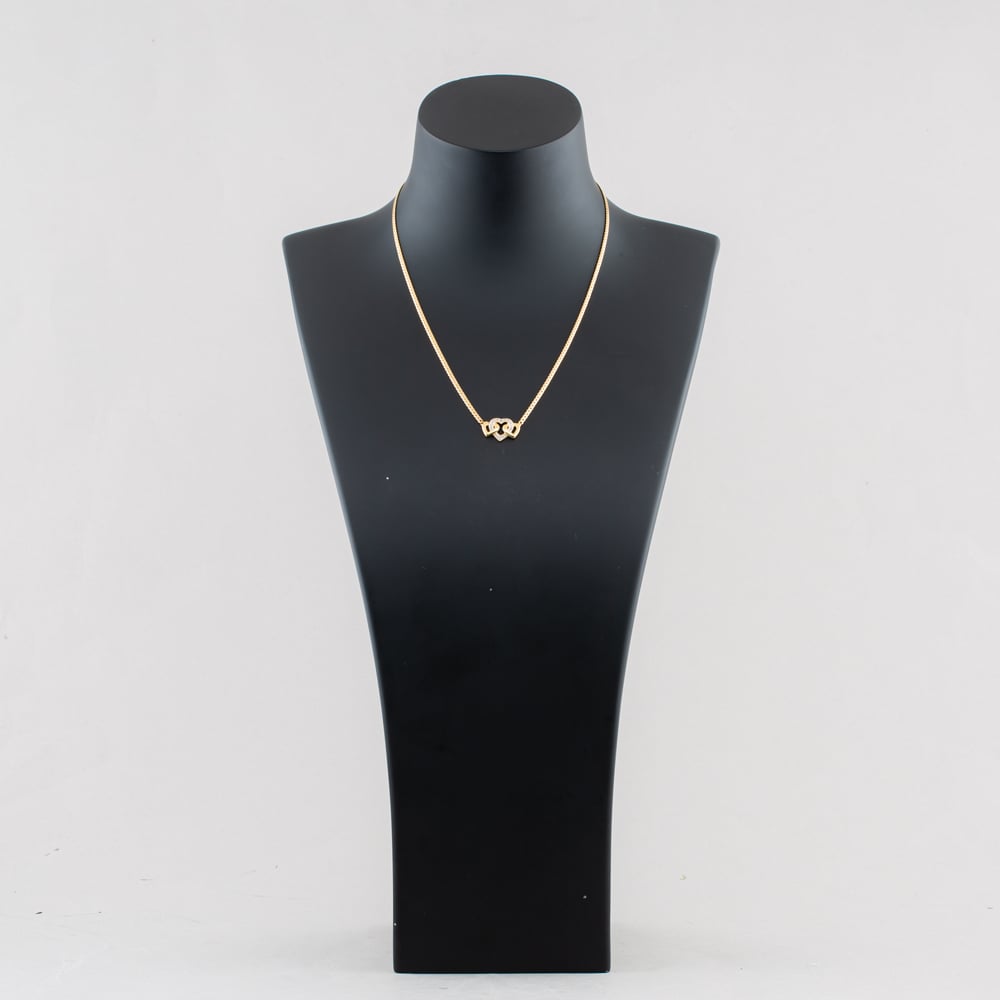 Pre-Owned 9ct Yellow Gold 0.05ct Diamond Triple Heart Gemstone Pendant & 16 Inch Curb Chain 41143744