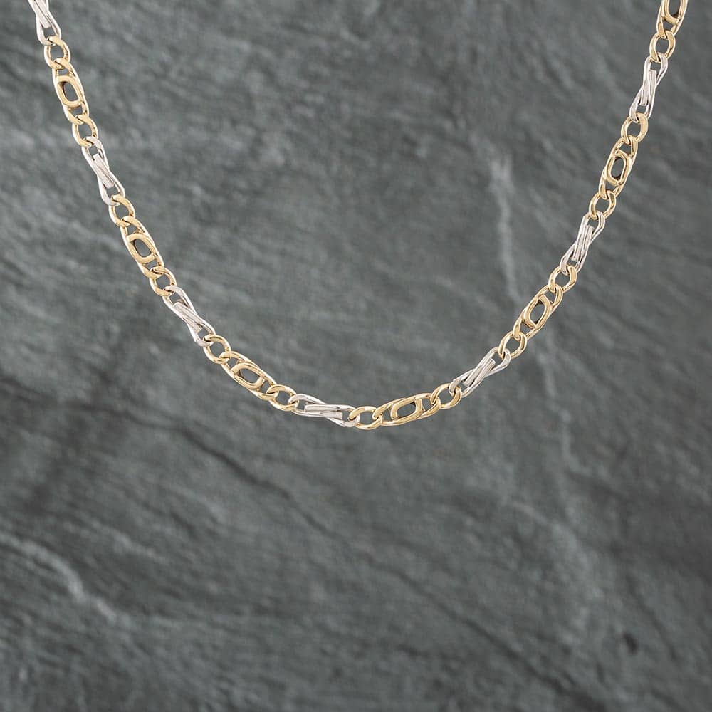 Product photograph of Pre-owned 9ct Two Colour Gold Fancy 18 Inch Curb Chain 41161035 from The Jewel Hut