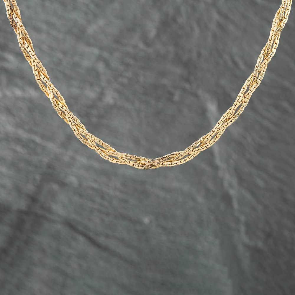 Product photograph of Pre-owned 9ct Yellow Gold Three Row Plaited 17 Inch Curb Chain 41161101 from The Jewel Hut