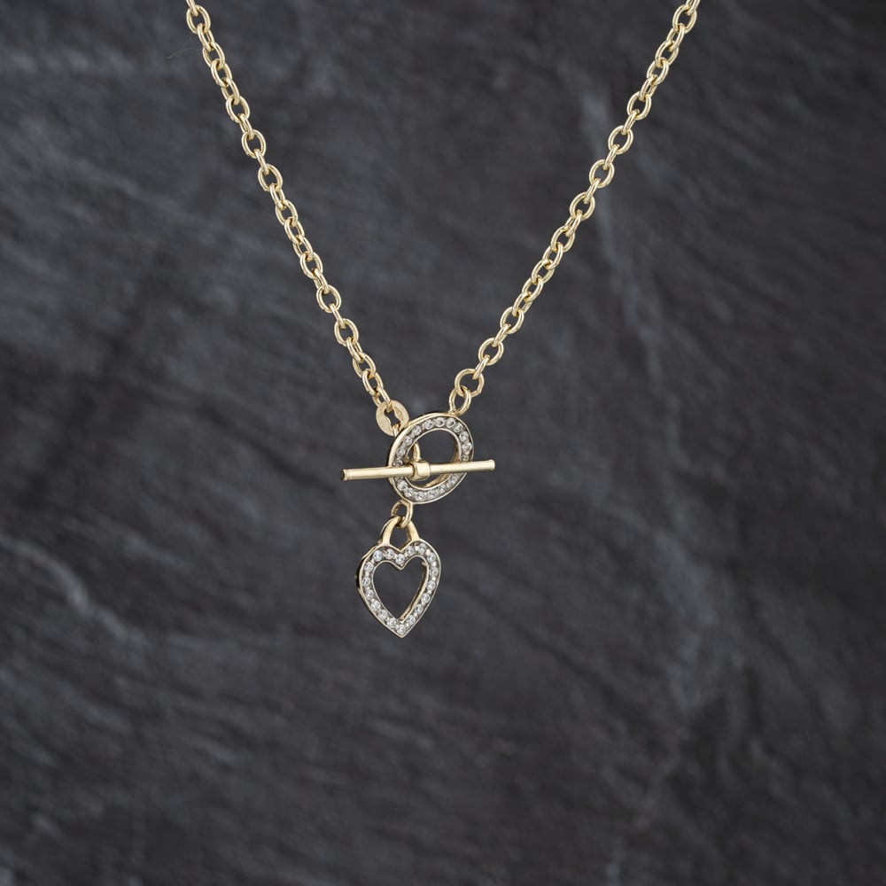 Pre-Owned 9ct Yellow Gold Cubic Zirconia Set 16 Inch T-Bar Trace Chain 41162358